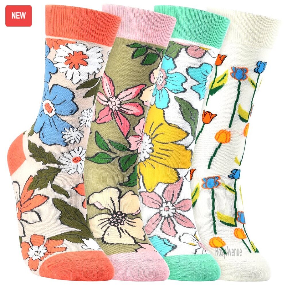 Cotton Novelty Socks with Floral Design, Calf Length, Gift for Women